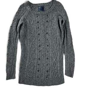 American Eagle Wool Blend Cable Knit Studded Sweater Gray M Indie‎